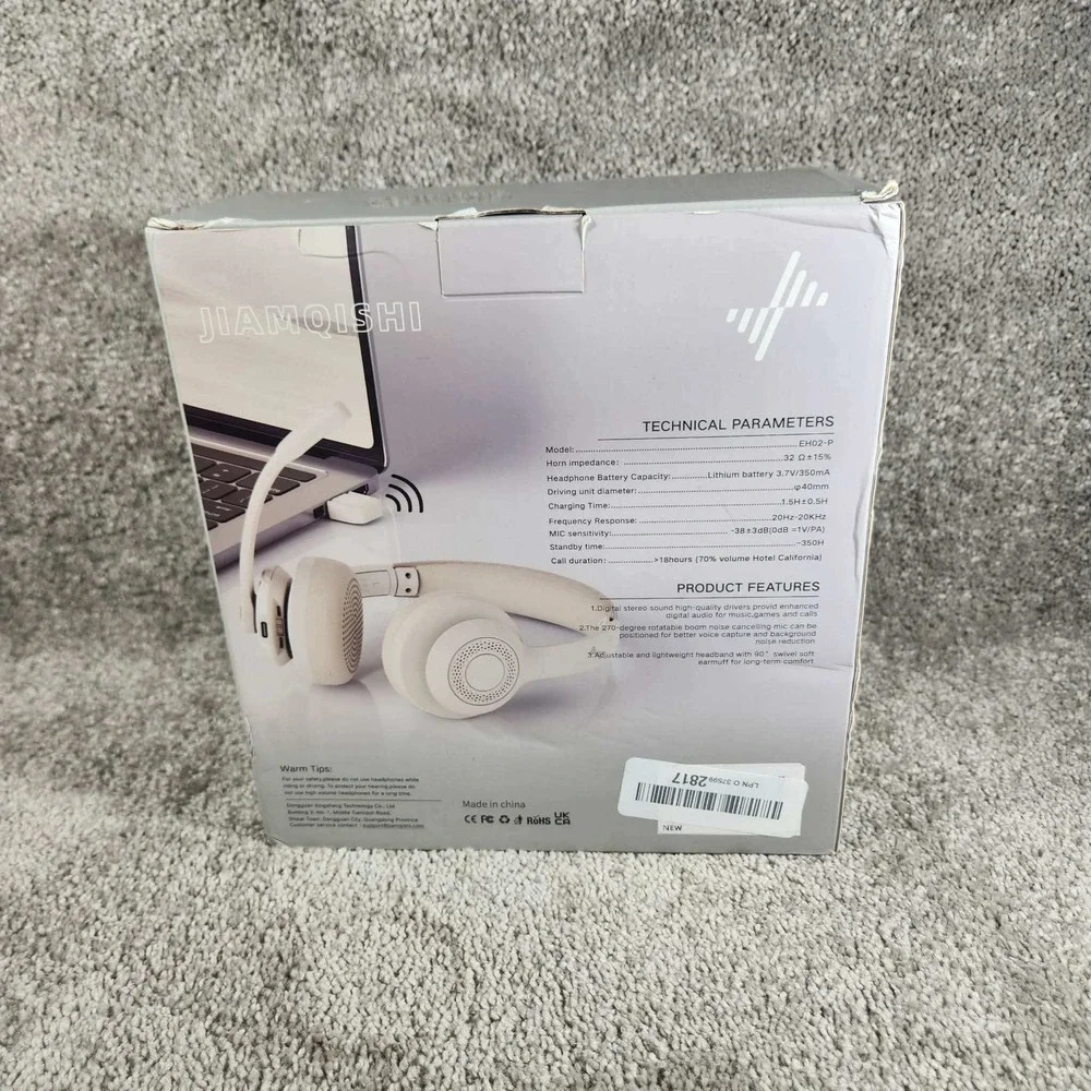 JIAMQISHI Wireless Headset Beige Noise Cancelling EH02-P with Charging Base